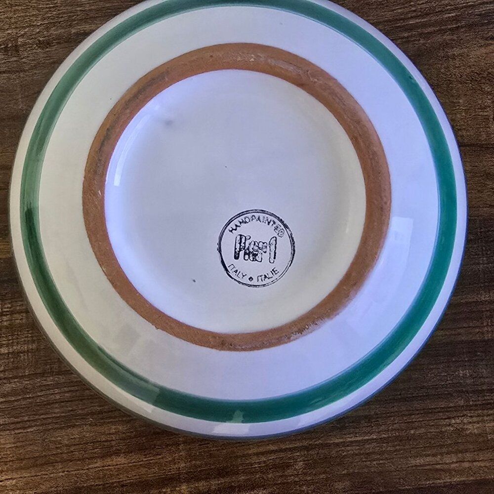 Pier 1 Vintage HandPainted Striped Ceramic Mixing Bowl Green White Italy 8" READ - Picture 5 of 12
